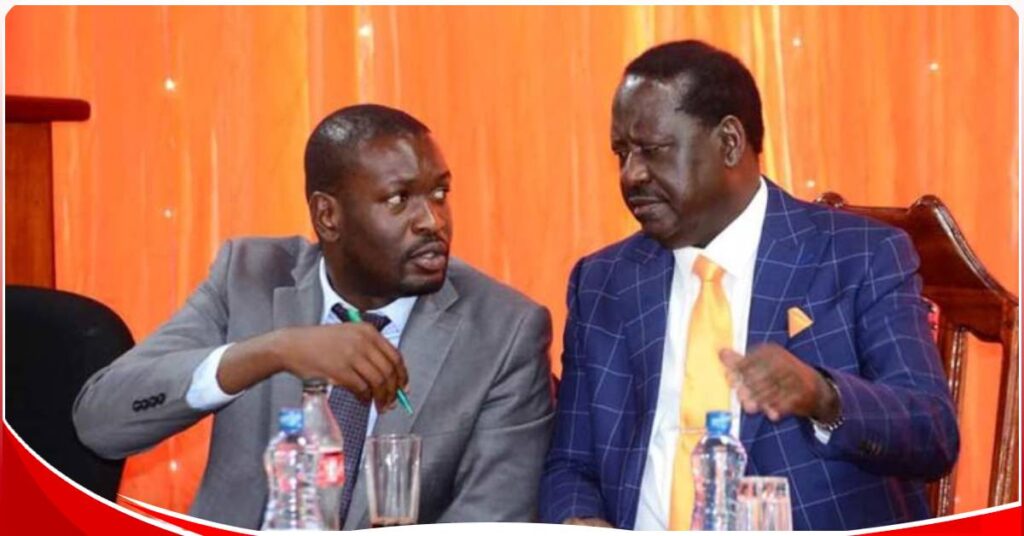 ODM secretary general Edwin Sifuna (left) with party leader Raila Odinga. Photo/File 