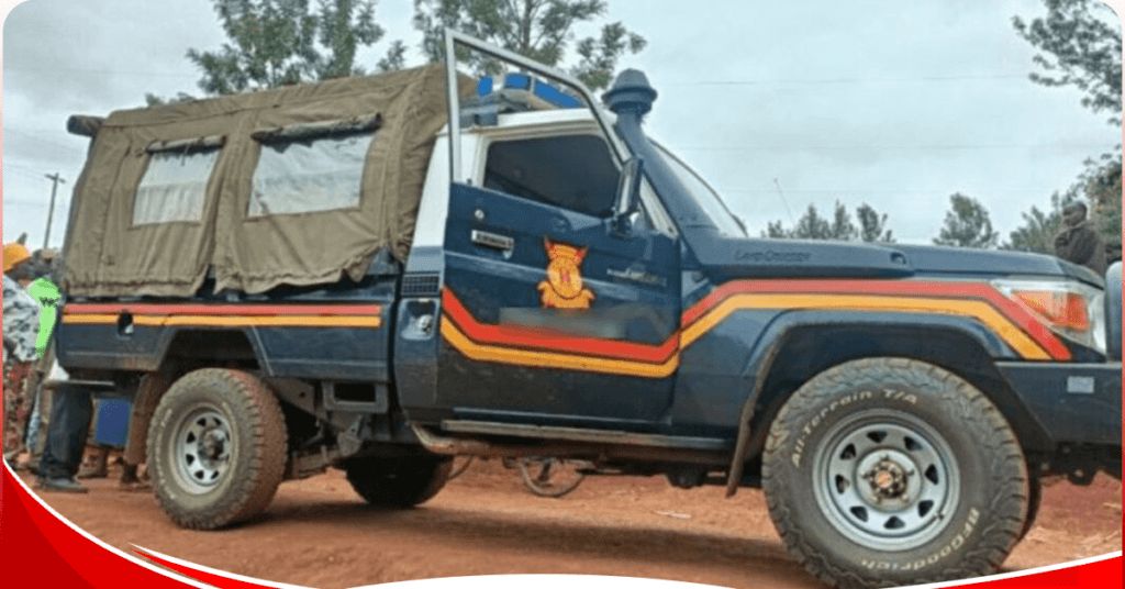 police vehicle at the crime scene.