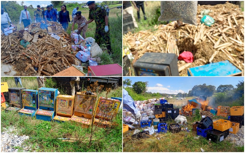 Photos: Humongous consignment of illicit alcohol, drugs set on fire in Kiambu
