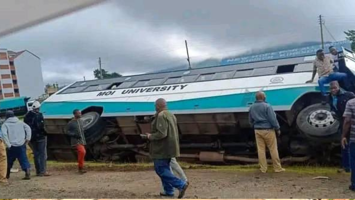 The Moi University bus that was involved in an accident on March 27, 2024 at Kimende. Photo: Courtesy