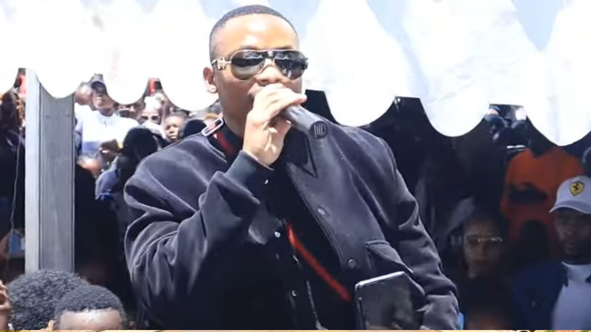 Otile Brown performing during Brian Chira's burial in Githunguri on March 26, 2024. Photo: TV47