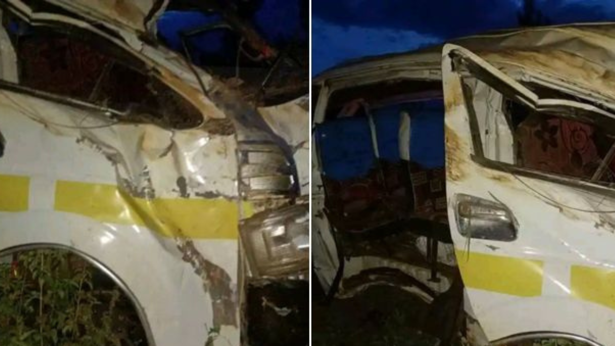 A matatu that was involved in an accident in Kirinyaga on March 23, 2024. Photo: Flicks TV.