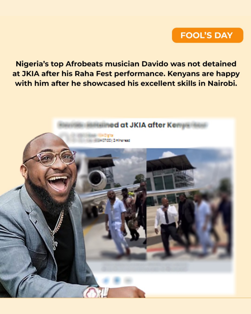 In a twist of events, the news outlet in question has since responded to DCI Kenya claiming that it was the DCI that got fooled instead. Photo: Davido, courtesy.