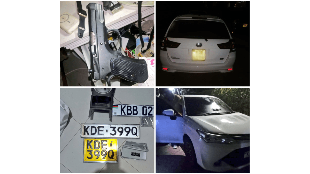 Nairobi: Three armed robbery suspects arrested; a gun, vehicles, number plates and ATM cards recovered