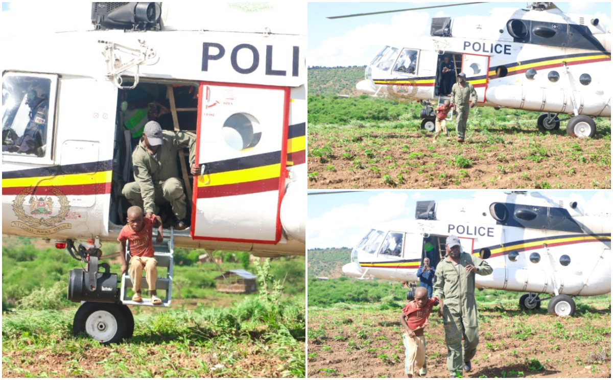 Photos: How police officers rescued 5-year-old boy marooned by floods in Machakos