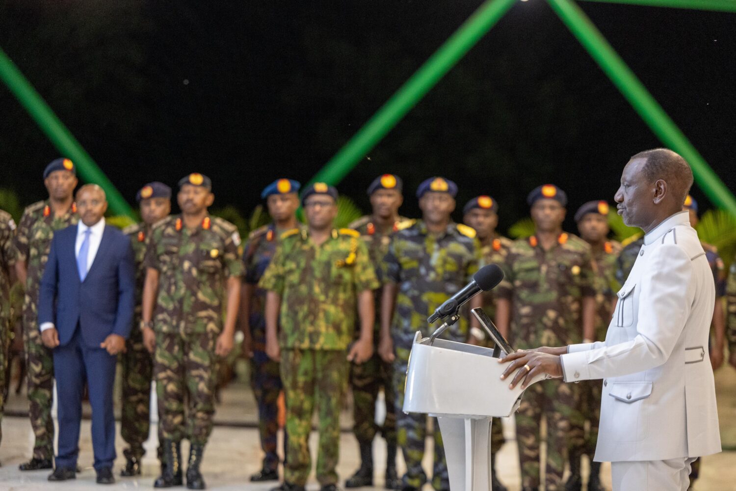 President William Ruto while announcing the death of General Francis Ogolla at State House, Nairobi on April 18, 2024. Photo/ TV47