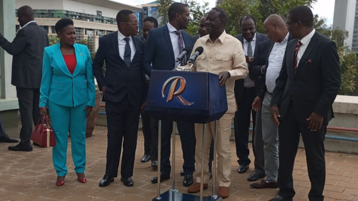 ODM party leader Raila Odinga speaking after Central Management Committee meeting at Capitol Hill in Nairobi on April 3, 2024. Photo: ODM