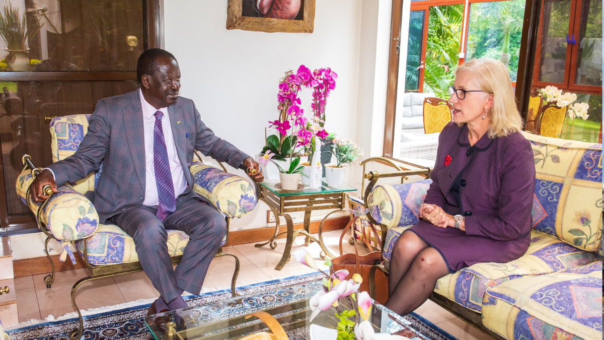 Raila Odinga with Australia's High Commissioner Ms. Ms Jenny Da Rin at his Karen home on April 25, 2024.