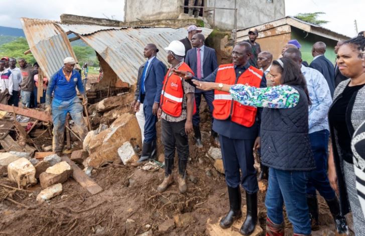 President William Ruto at the Mai Mahiu tragedy site in Nakuru County on April 30, 2024. PHOTO | PCS 