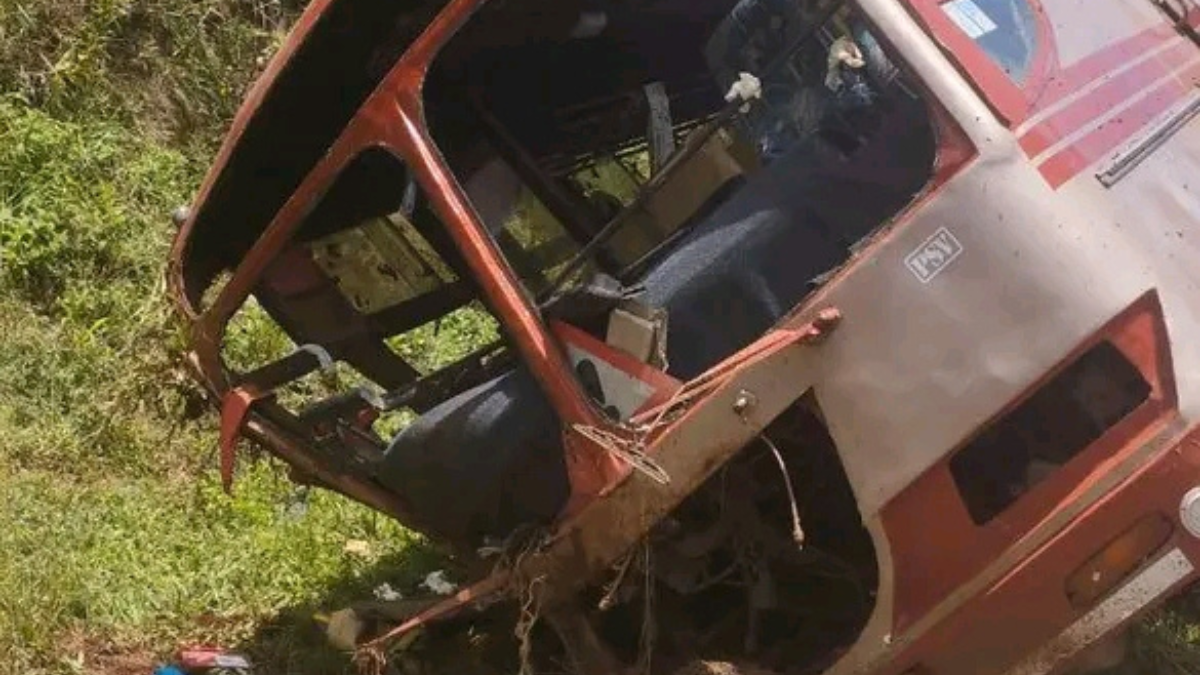 Bus that was involved in a road accident in Meru on April 7, 2024. Photo/TV47