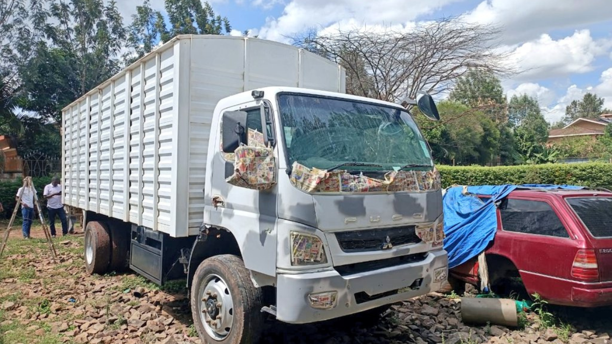 A stolen lorry that was recovered from a garage in Karen, Nairobi. Photo: DCI