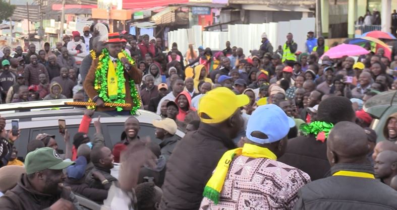 Pokot South MP David Pkosing speaking during a rally in Kapenguria on April 27, 2024. He has joined UDA party. Photo/TV47