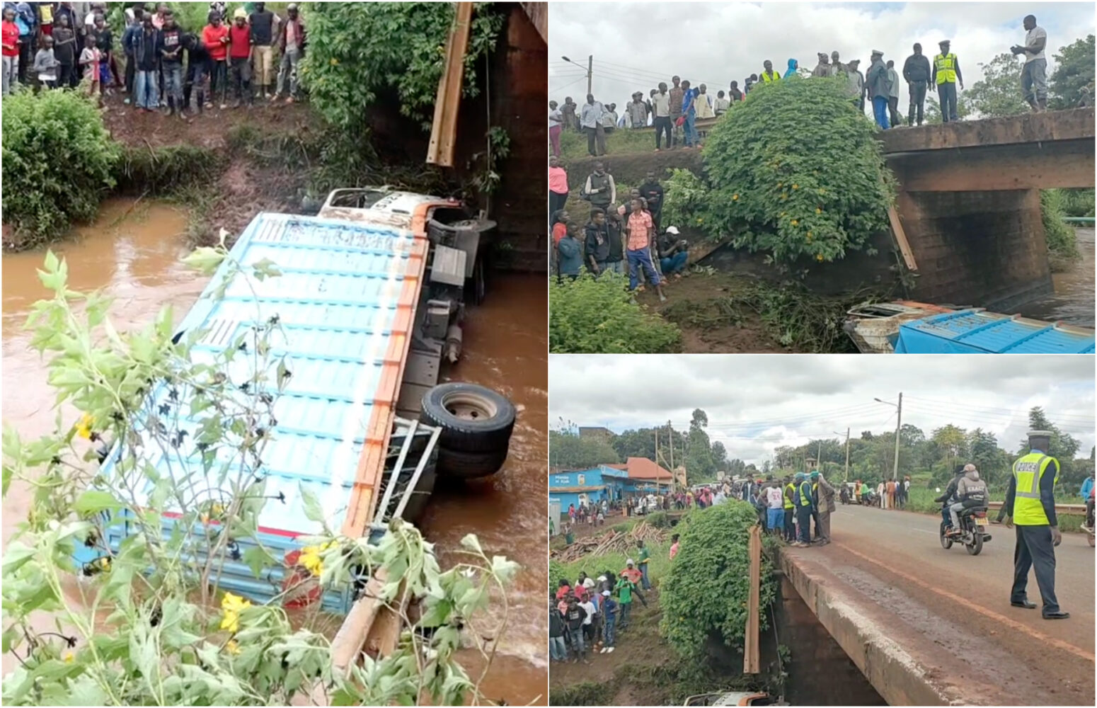 Three escape death by a whisker as lorry plunges into River Ena