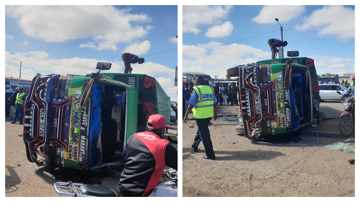 Bus heading to Nairobi from Kayole overturns along Jogoo Road