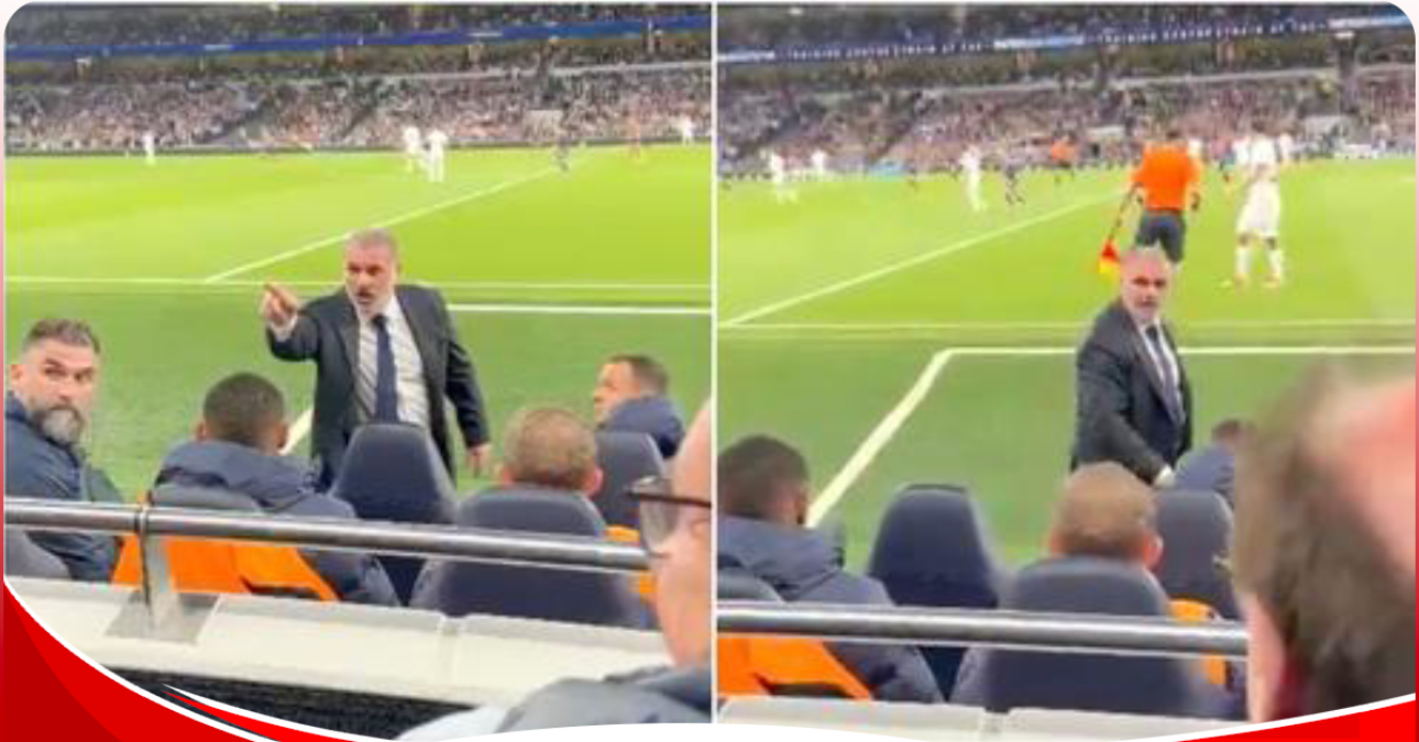 Ange Postecoglou shouts at a fan during Tottenham 0-2 defeat to Man City [VIDEO]