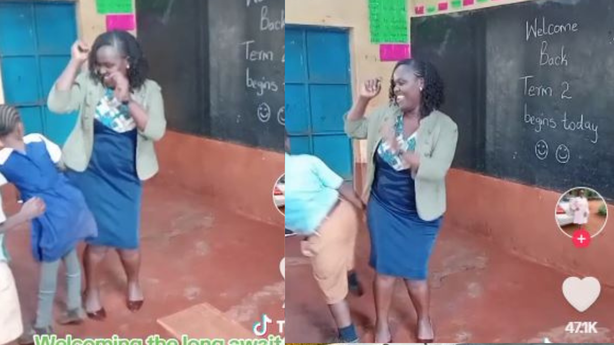 Teacher welcomes new term by dancing with learners in class