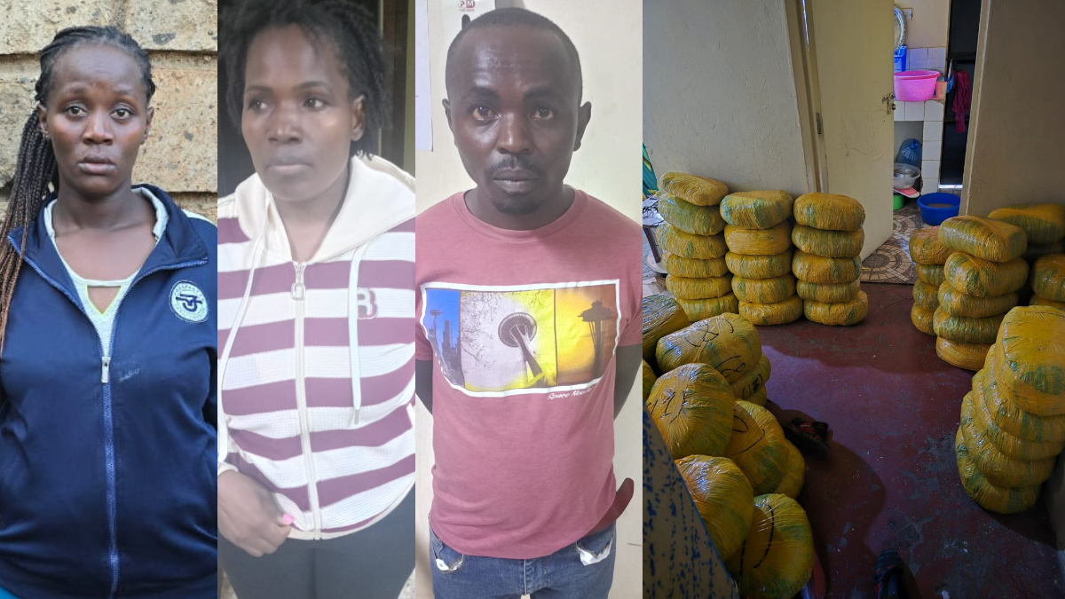 Three arrested as police seize 67 bales, 5 sacks of bhang in Mwiki’s Maji Mazuri