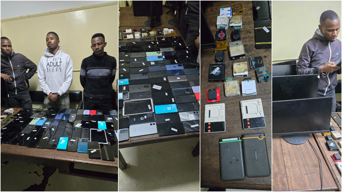 Three notorious suspects arrested in Nairobi CBD; 75 mobile phones, 7 computers and 25 flashing gadgets recovered