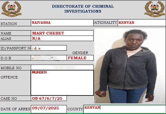 Naivasha nanny arrested after allegedly killing her boss, burying body in a shallow grave behind family’s home