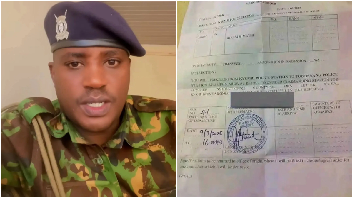 Cop Kimathi speaks after transfer to Todonyang allegedly for speaking against ‘shoot order’: “Sack me if you want; I’ll not shoot Kenyans”