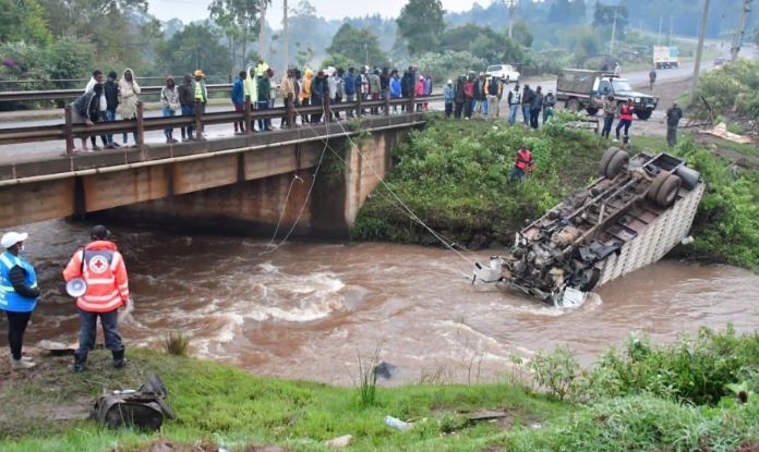 Two people dead, one injured after lorry plunges into a river in Bomet