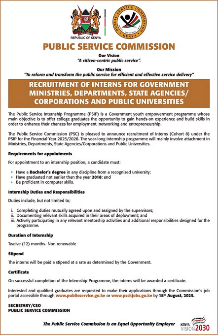 Government advertises internship opportunities for fresh graduates