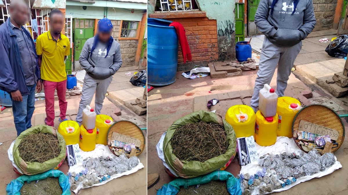 Juja: 4 notorious drug traffickers arrested as police recover over 2,000 rolls of bhang, 50 litres of chang’aa and muratina