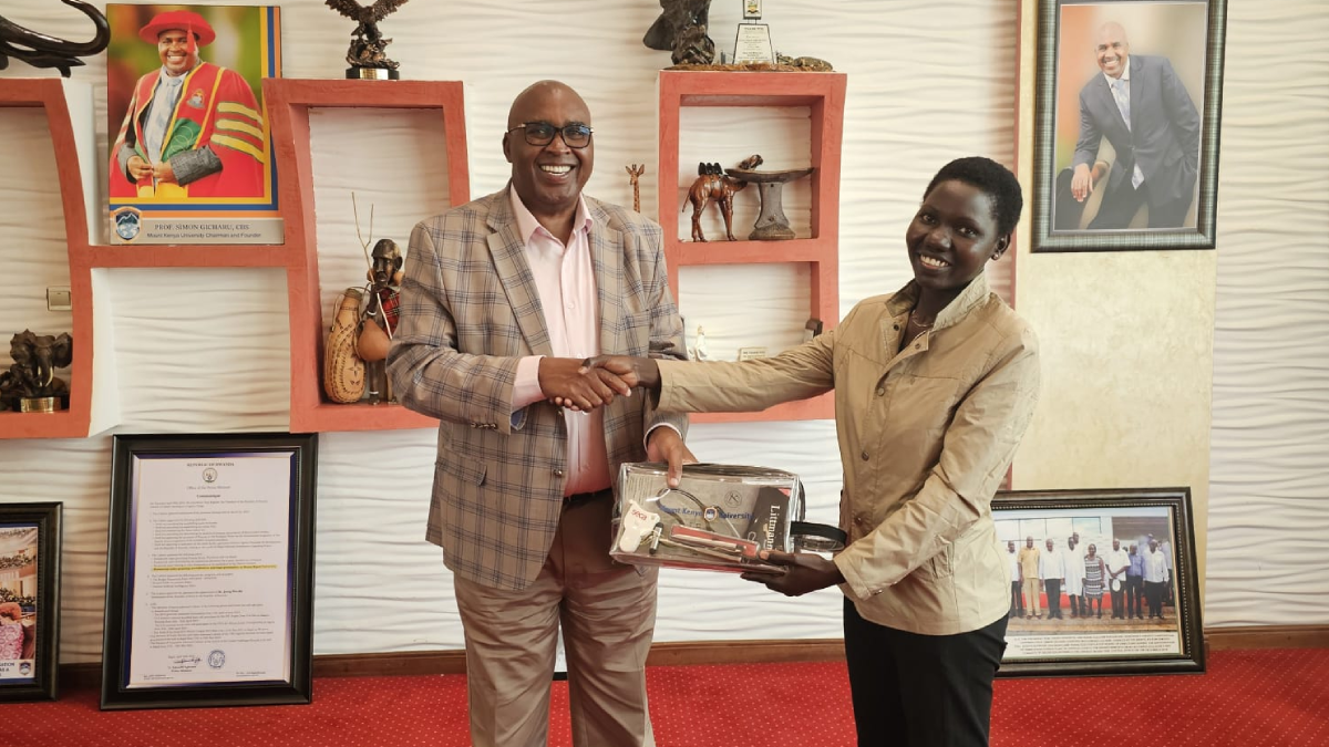 The posho mill ‘A-student’: Milly Nafula receives upkeep, learning equipment, and study resources from Prof. Simon Gicharu