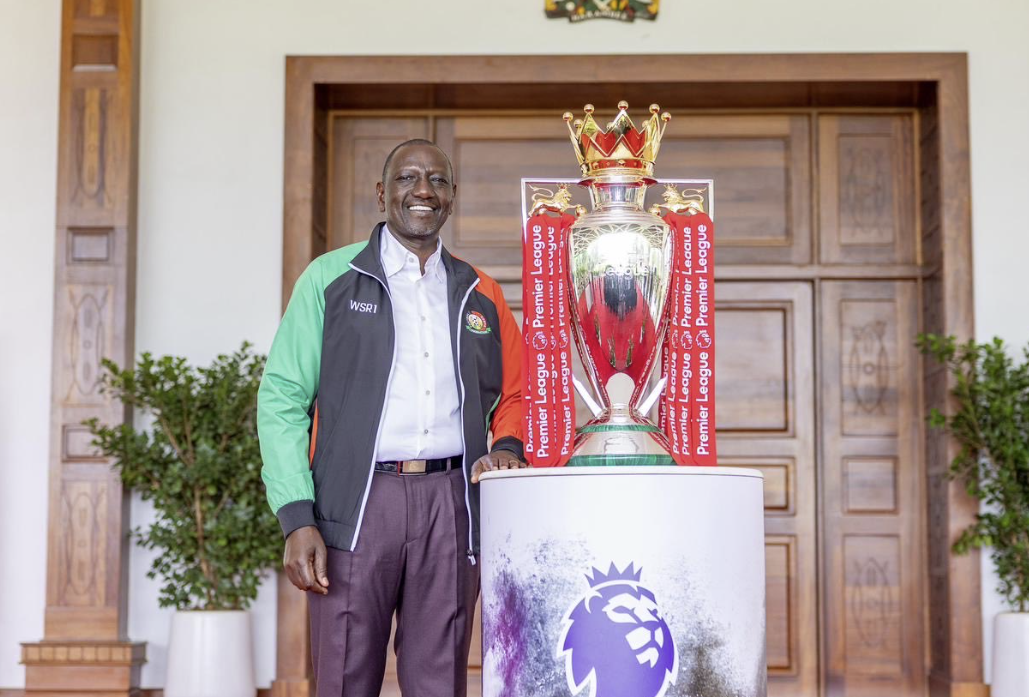 Ruto welcomes English Premier League trophy to State house, celebrating Kenyan football passion