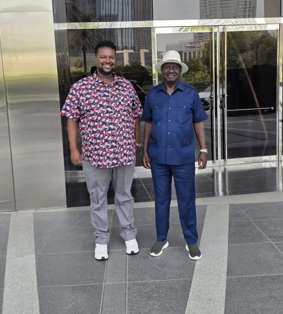 Oketch Salah, Raila's adopted son hanging out with his late dad, former ODM Party Leader Raila Odinga. Photo: X