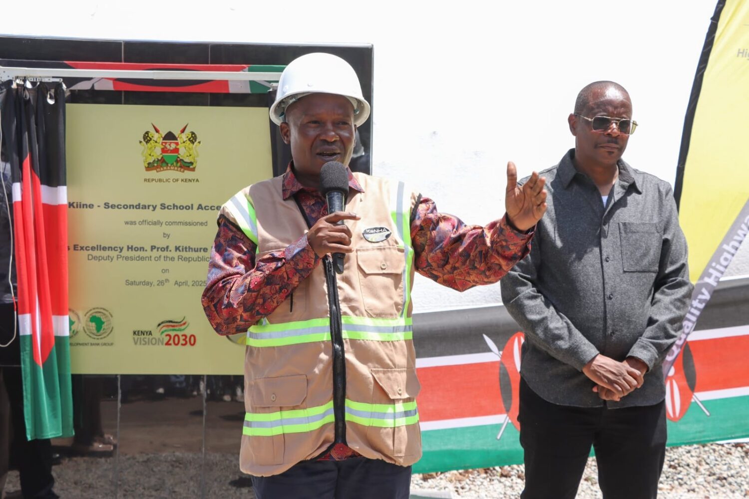 Deputy President Kithure Kindiki addressing the masses ahead of commissioning the Kiine Secondary School Access Road.