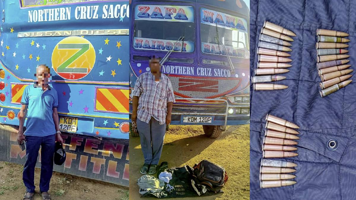 Police discover a backpack containing 30 bullets in a PSV bus along Garissa-Thika Highway