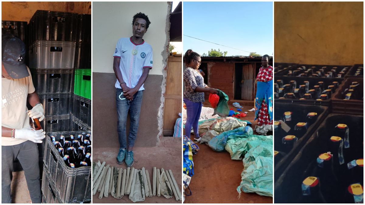 Nine arrested, over 200 crates of counterfeit alcohol netted, 500 litres of illicit brew nabbed and 29 rolls of bhang seized in Taita, Murang’a NACADA operations