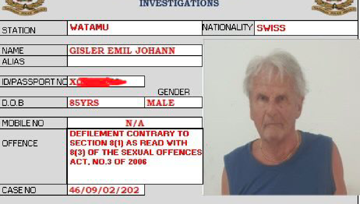 85-year-Old Swiss national arrested for allegedly defiling 15-year-old girl in Watamu