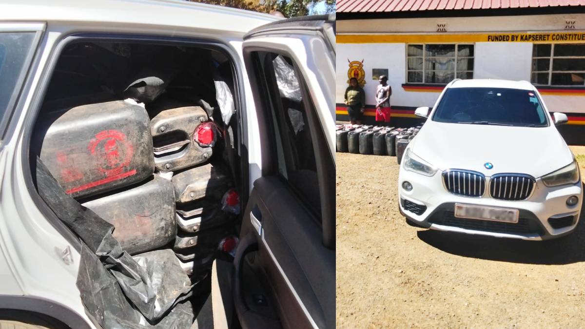 Illicit ethanol worth KSh1.2 million seized from a sleek BMW in Kapsabet NACADA operation
