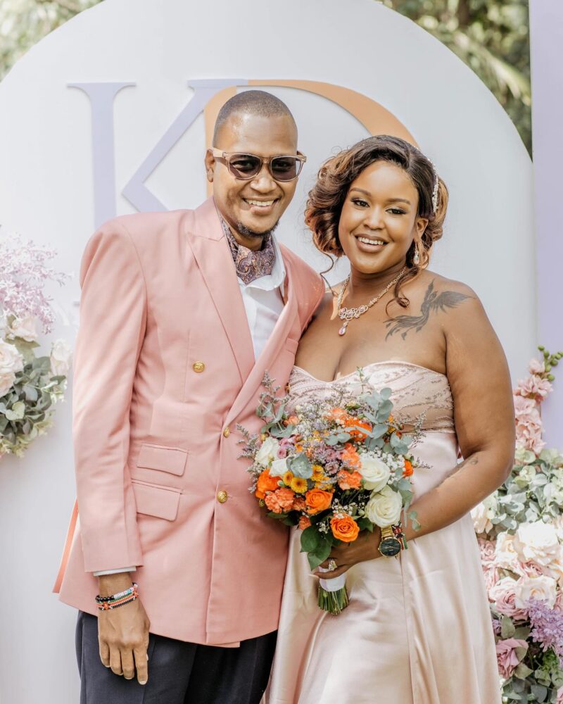 Kamene Goro with husband DJ Bonez all smiles on their wedding day. Photo: Facebook