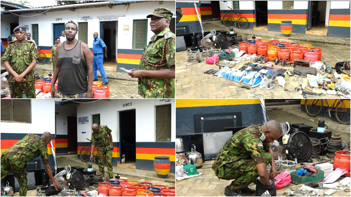 20 gas cylinders, 26 phones, tablets and 24 SIM cards recovered at a water refilling shop in Mtwapa