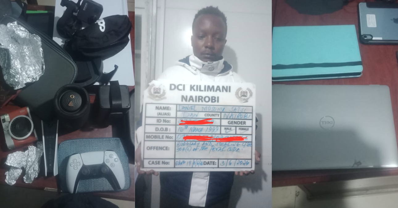 Suspected burglar arrested in Kangemi for stealing goods worth KSh900,000 in Kileleshwa