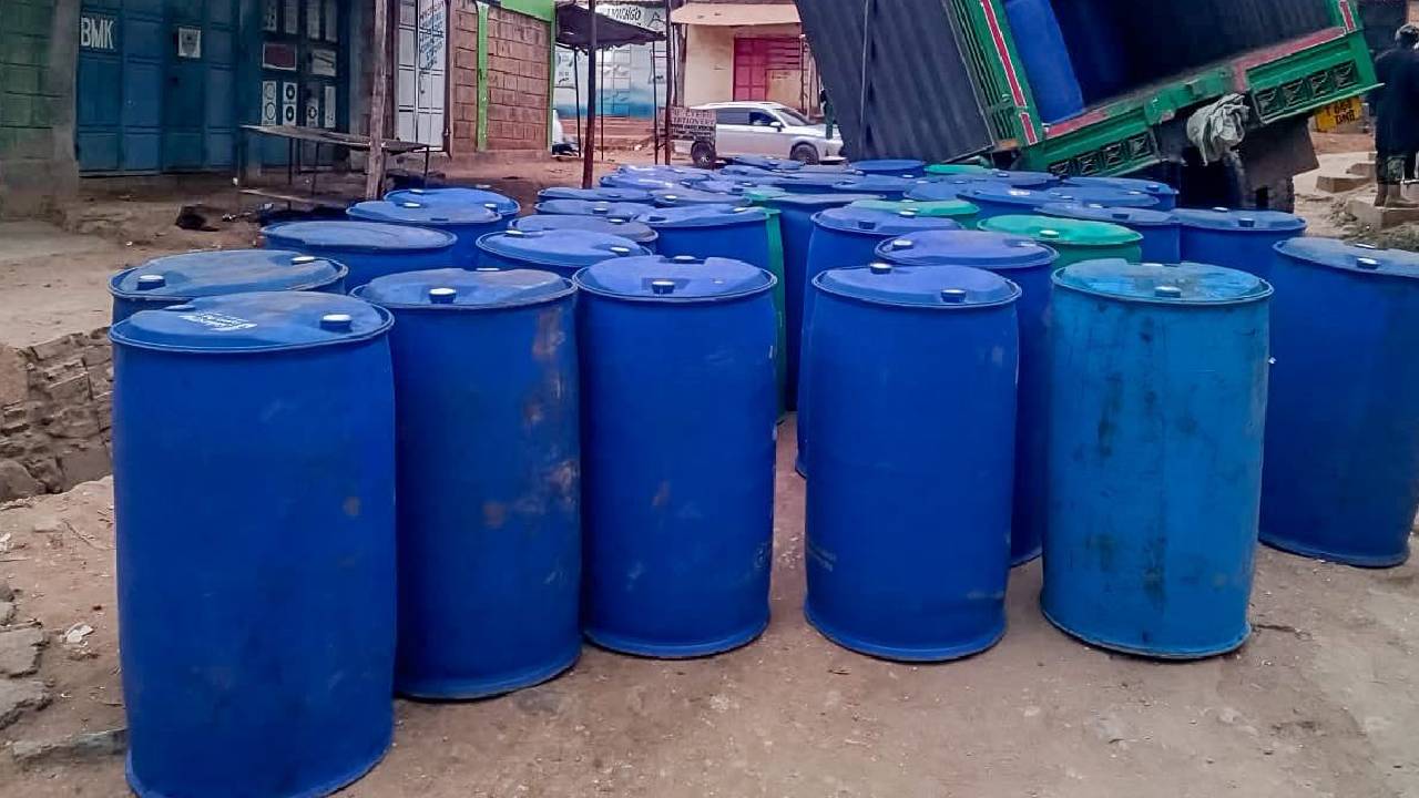Police intercept 123 drums of suspected illicit ethanol, arrest two in Kajiado County