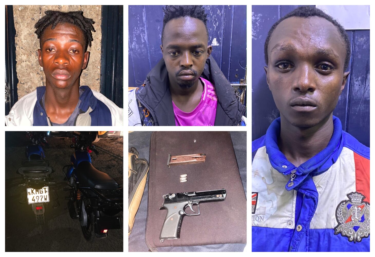 Three robbery suspects arrested in Kawangware, pistol and getaway motorcycles recovered