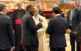 Wetangula shakes hands with Pope Leo during Papal Audience at the Vatican