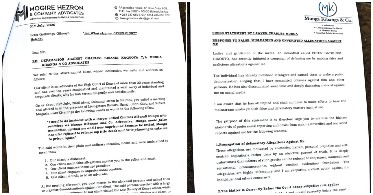 Lawyer Charles Munga warns of legal action over alleged defamation and smear campaign