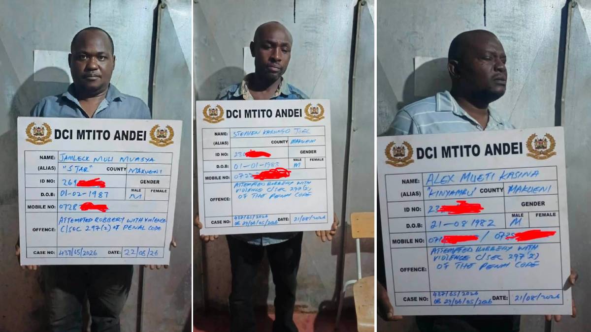 Three suspect notorious of robbing truck drivers along Nairobi-Mombasa Highway arrested in Mtito Andei