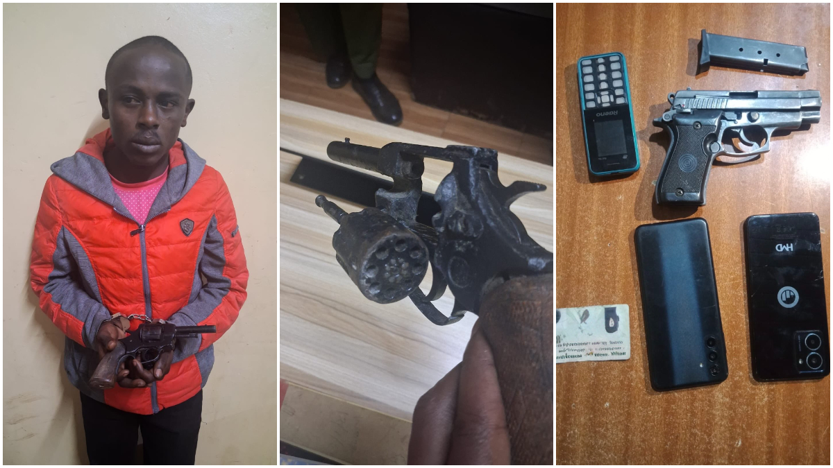 One gangster shot dead, one arrested and two escape during fierce shootout in Dandora; a gun branded ‘Gaza’ recovered