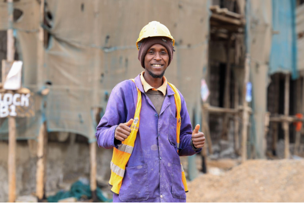 George Kuria works at the ongoing Ruring’u Affordable Housing Project in Nyeri, where he has gained hands-on construction skills and experience while earning an income.