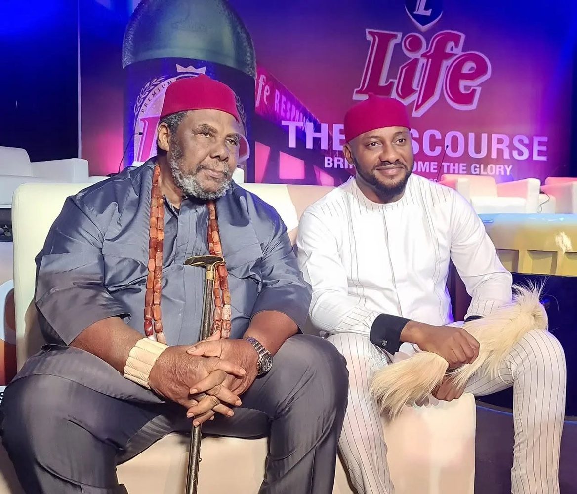 Legendary Nollywood actor Pete Edochie with his iconic actor son Yul Edochie. Photo: Facebook