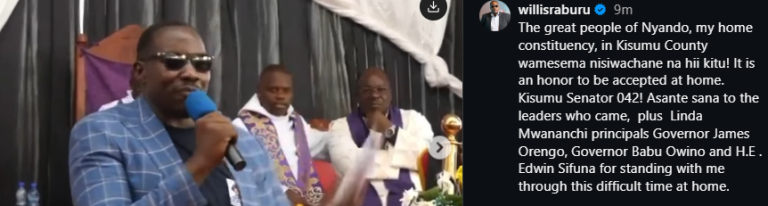 Willis Raburu thanks Nyando supporters for Senate bid. Photo: Screengrab